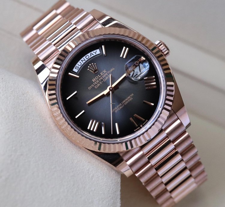Rolex Day-date 40 Ombre Slate Gradient Black 18k Everose Gold Roman 2024 Rolex Release Complete