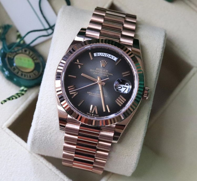 Rolex Day-date 40 Ombre Slate Gradient Black 18k Everose Gold Roman 2024 Rolex Release Complete