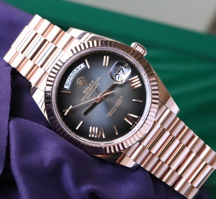 Rolex Day-date 40 Ombre Slate Gradient Black 18k Everose Gold Roman 2024 Rolex Release Complete