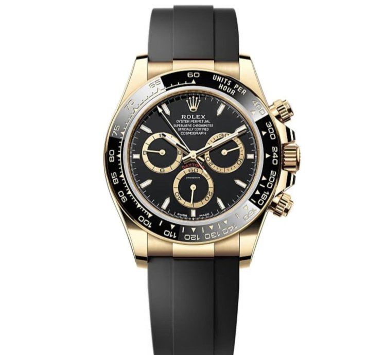 Rolex Daytona New 2025 Black Dial Yellow Gold Case Ceramic Bezel Oysterflex Strap