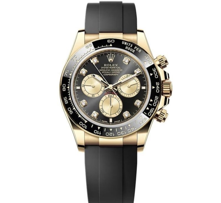 Rolex Daytona New 2025 Black Diamond Dial Yellow Gold Case Ceramic Bezel Oysterflex Strap