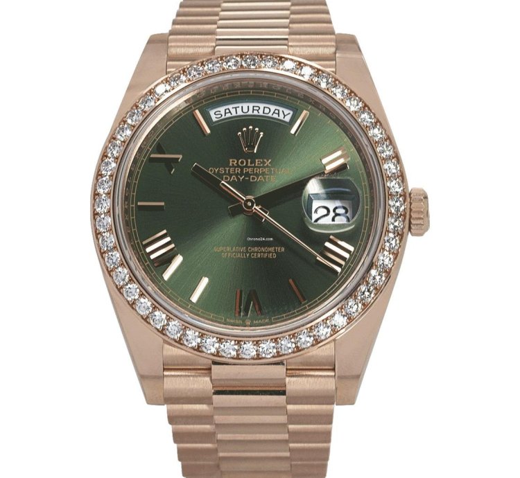 Rolex Day-date 40 Oyster Perpetual Day-date 40 60th Anniversary Olive Green Dial Factory Set Diamond Rose Gold 228345rbr