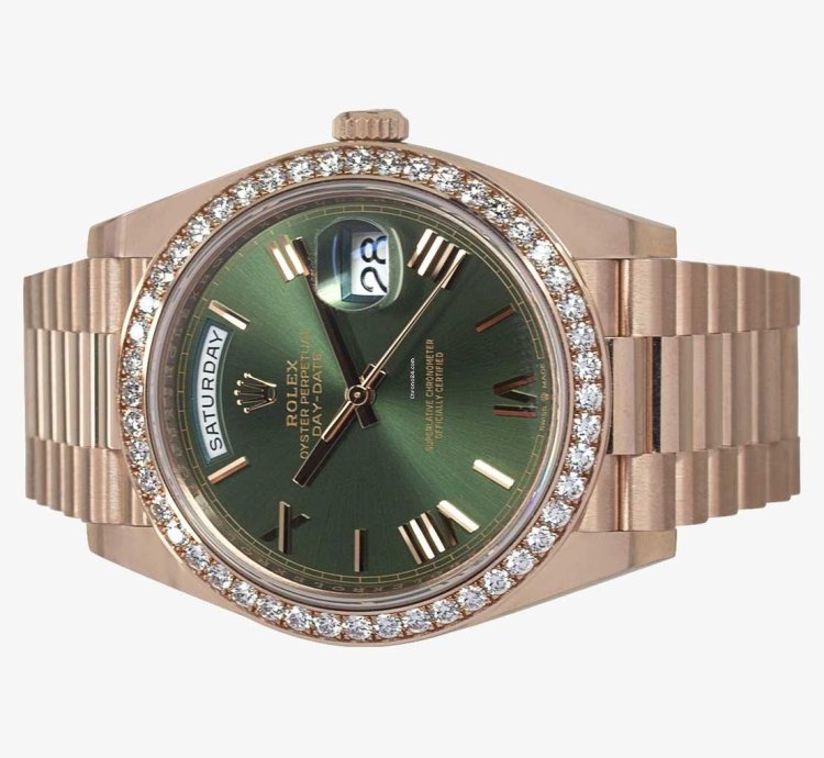 Rolex Day-date 40 Oyster Perpetual Day-date 40 60th Anniversary Olive Green Dial Factory Set Diamond Rose Gold 228345rbr