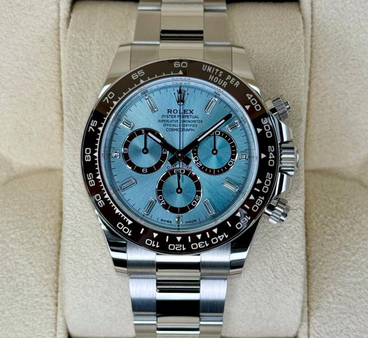 Rolex Daytona New 2025 Daytona 40mm 126506 Platinum Ice Blue Diamond Baguette Dial
