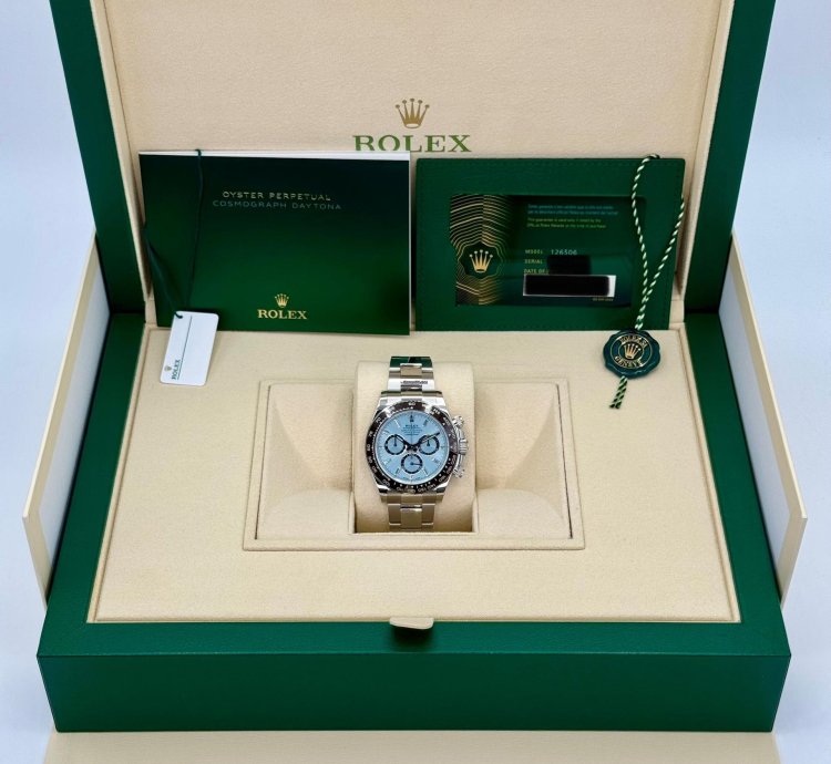 Rolex Daytona New 2025 Daytona 40mm 126506 Platinum Ice Blue Diamond Baguette Dial