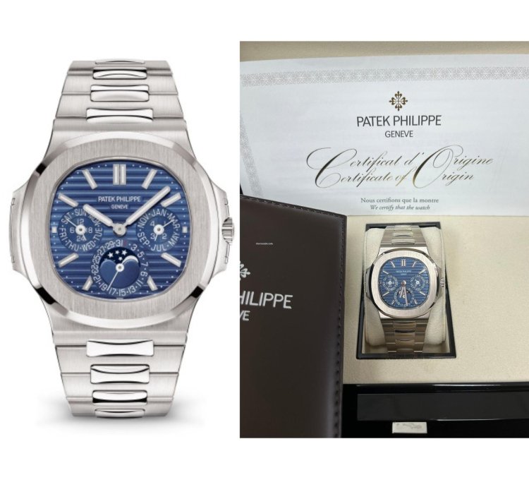 Patek Philippe Nautilus Perpetual Calendar Sunburst White Gold Blue Dial 5740 1g-001