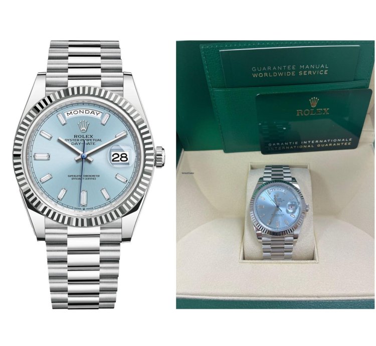 Rolex Day-date 40 Platinum Day-date 40 Fluted Bezel Ice Blue Baguette Dial 228236