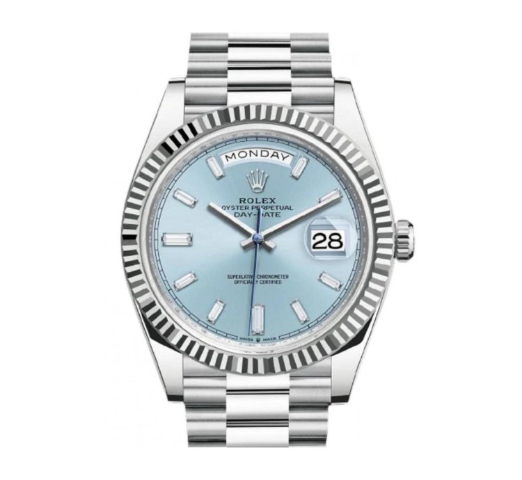 Rolex Day-date 40 Platinum Day-date 40 Fluted Bezel Ice Blue Baguette Dial 228236
