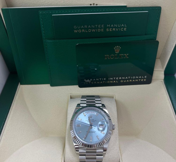 Rolex Day-date 40 Platinum Day-date 40 Fluted Bezel Ice Blue Baguette Dial 228236