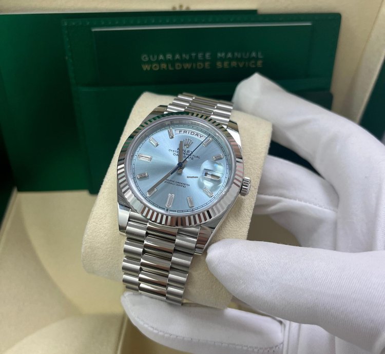 Rolex Day-date 40 Platinum Day-date 40 Fluted Bezel Ice Blue Baguette Dial 228236