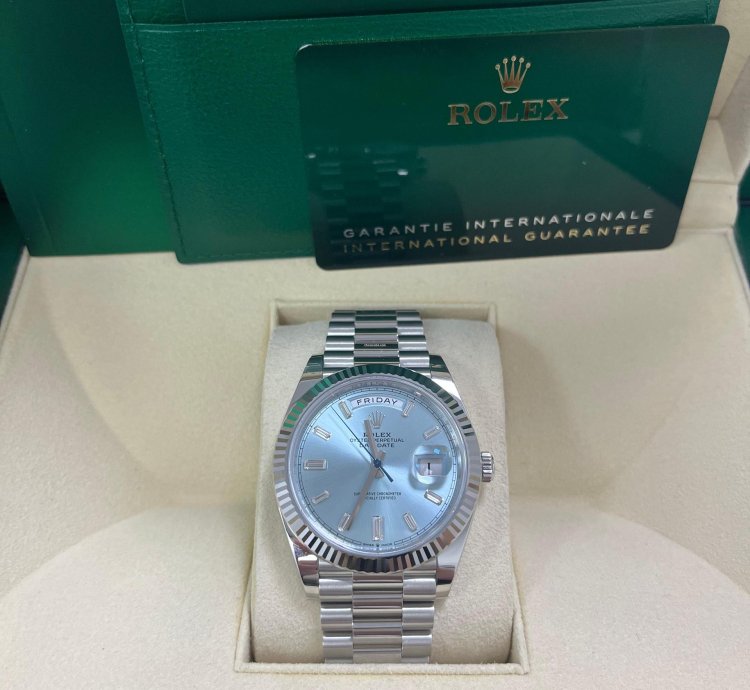 Rolex Day-date 40 Platinum Day-date 40 Fluted Bezel Ice Blue Baguette Dial 228236