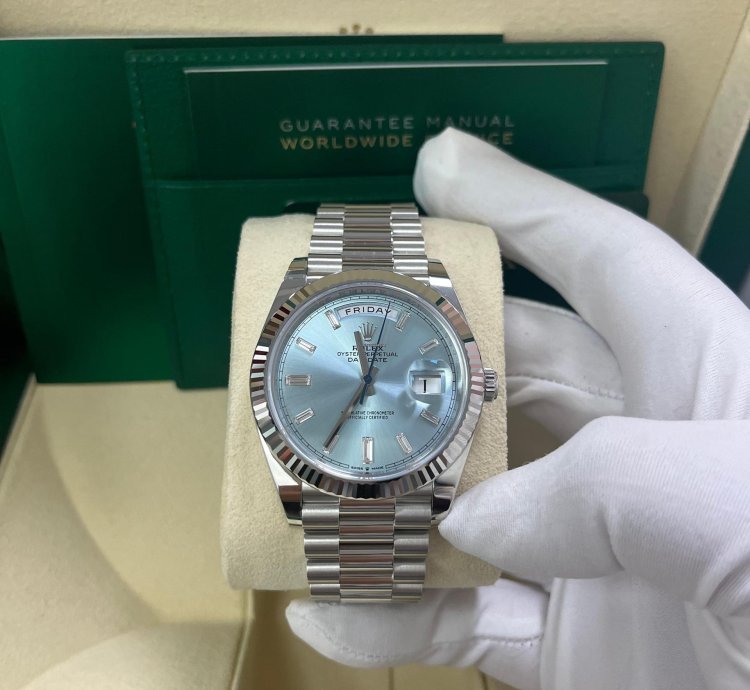 Rolex Day-date 40 Platinum Day-date 40 Fluted Bezel Ice Blue Baguette Dial 228236