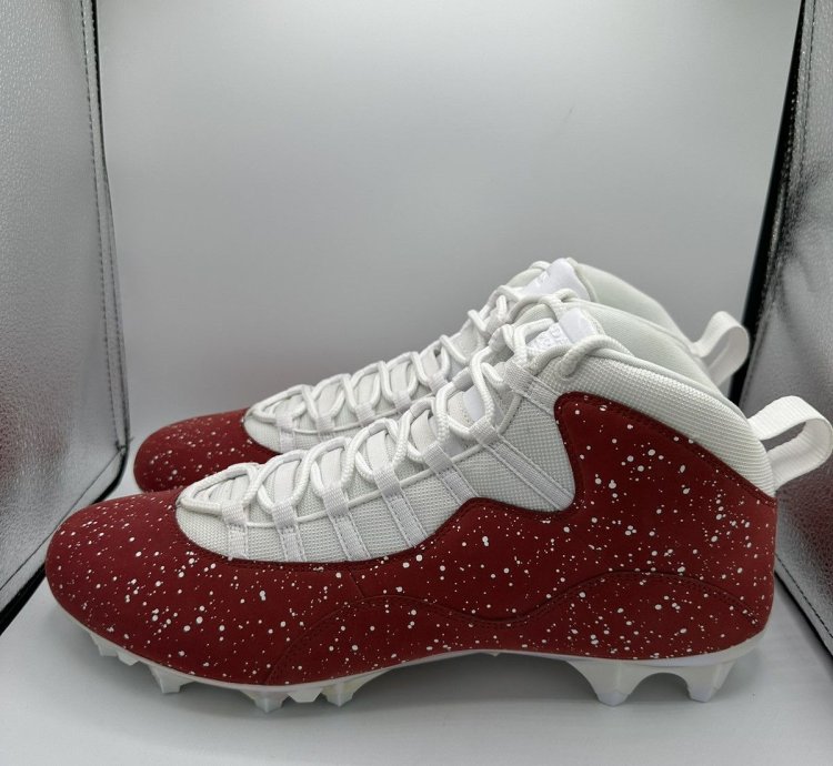 Jordan 10 Mid Football Cleats Oklahoma Sooners Pe Red White