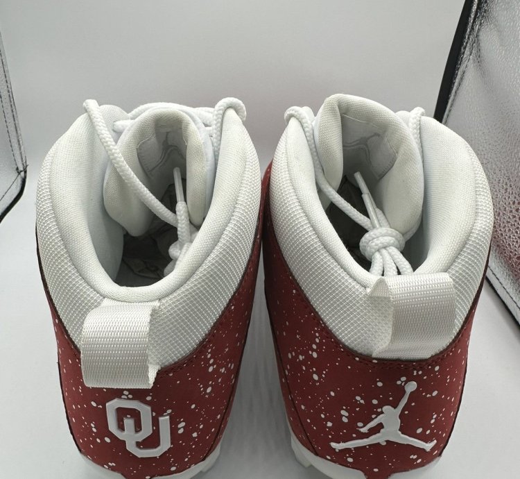 Jordan 10 Mid Football Cleats Oklahoma Sooners Pe Red White
