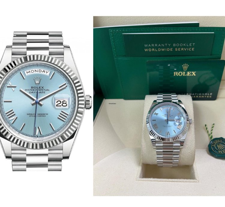 Rolex Day-date 40 Platinum Day-date 40 Watch - Fluted Bezel - Ice Blue Roman Dial President Bracelet 228236