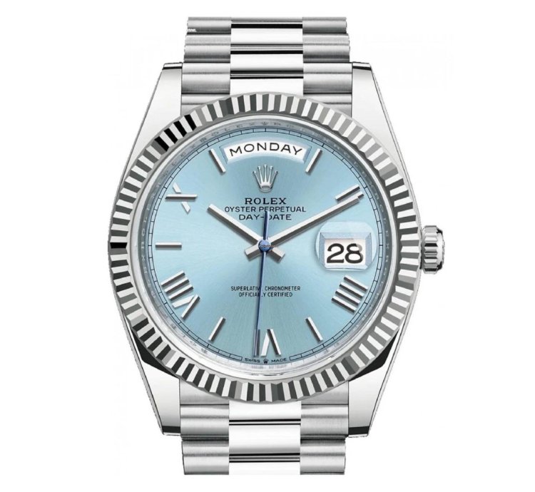 Rolex Day-date 40 Platinum Day-date 40 Watch - Fluted Bezel - Ice Blue Roman Dial President Bracelet 228236