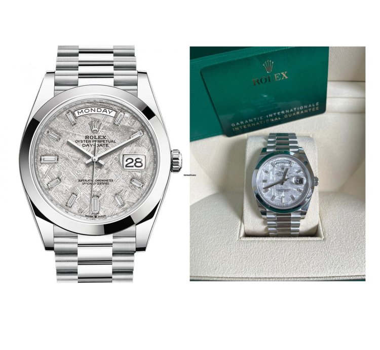 Rolex Day-date 40 Platinum Day-date Smooth Bezel Meteorite Baguette Diamond Dial President Bracelet 228206