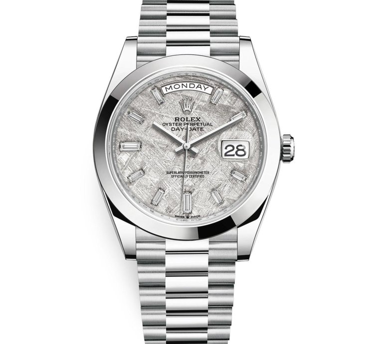 Rolex Day-date 40 Platinum Day-date Smooth Bezel Meteorite Baguette Diamond Dial President Bracelet 228206