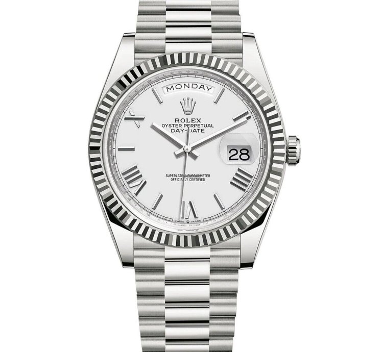 Rolex Day-date 40 Platinum Fluted Bezel White Roman Dial Platinum Bracelet 228236