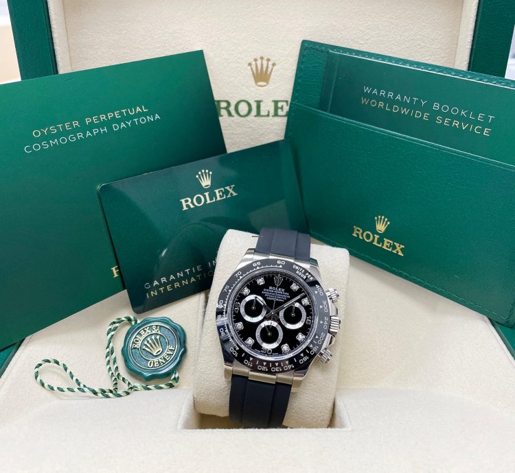 Rolex Daytona New Daytona 116519 White Gold Black Diamond Dial Black Sundials Oysterflex Rubber Strap