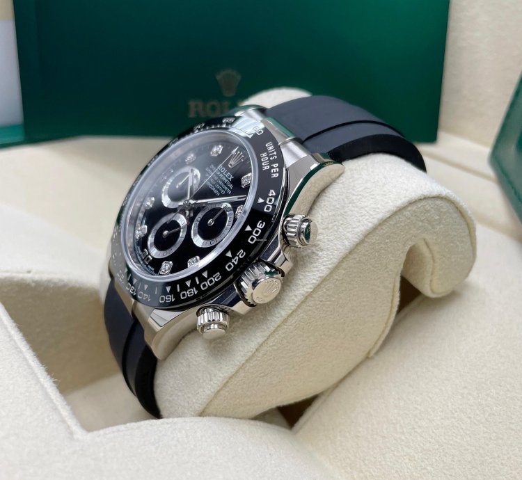 Rolex Daytona New Daytona 116519 White Gold Black Diamond Dial Black Sundials Oysterflex Rubber Strap
