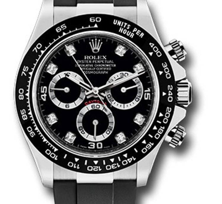 Rolex Daytona New Daytona 116519 White Gold Black Diamond Dial Black Sundials Oysterflex Rubber Strap
