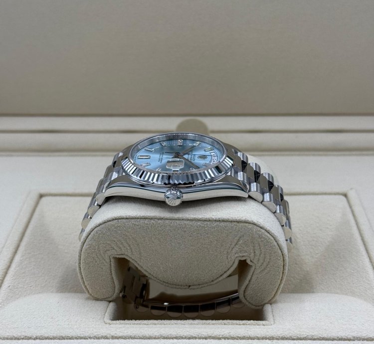 Rolex Day-date 40 Platinum Ice Blue Baguette Diamond New