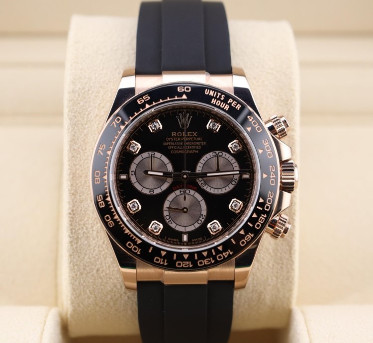 Rolex Daytona New Daytona Black Diamond Dial Pink Subdials Rose Gold Oysterflex 126515ln