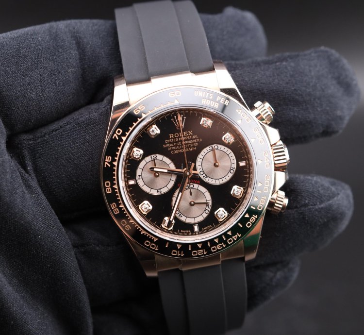 Rolex Daytona New Daytona Black Diamond Dial Pink Subdials Rose Gold Oysterflex 126515ln
