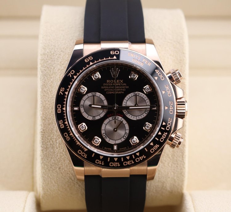 Rolex Daytona New Daytona Black Diamond Dial Pink Subdials Rose Gold Oysterflex 126515ln