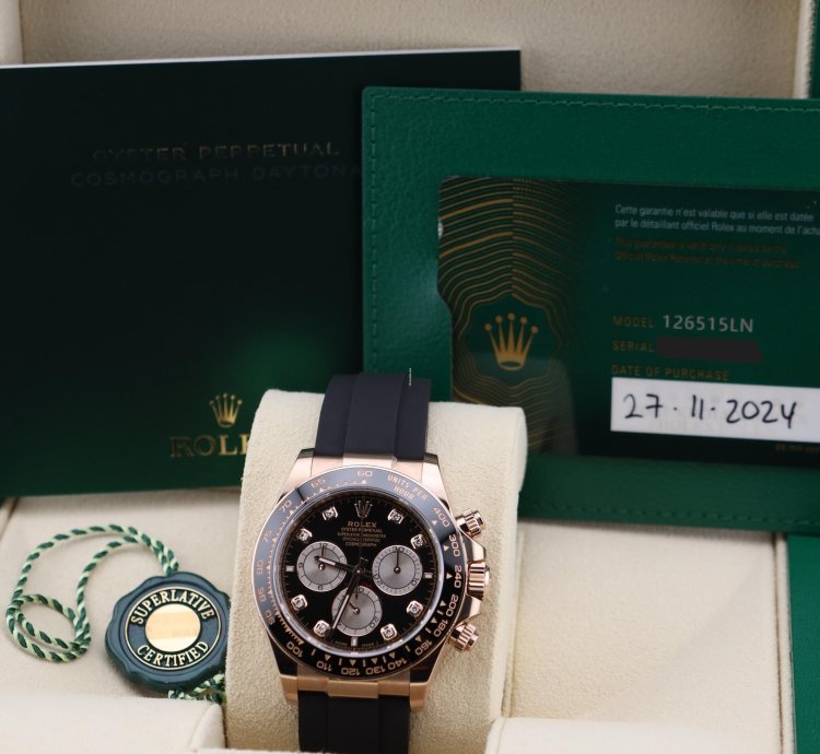 Rolex Daytona New Daytona Black Diamond Dial Pink Subdials Rose Gold Oysterflex 126515ln