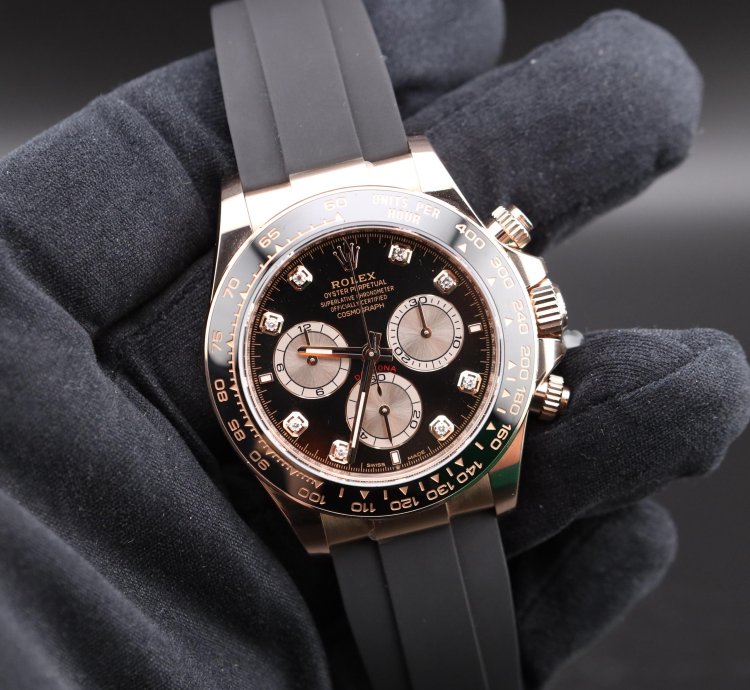 Rolex Daytona New Daytona Black Diamond Dial Pink Subdials Rose Gold Oysterflex 126515ln