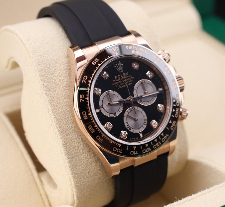 Rolex Daytona New Daytona Black Diamond Dial Pink Subdials Rose Gold Oysterflex 126515ln
