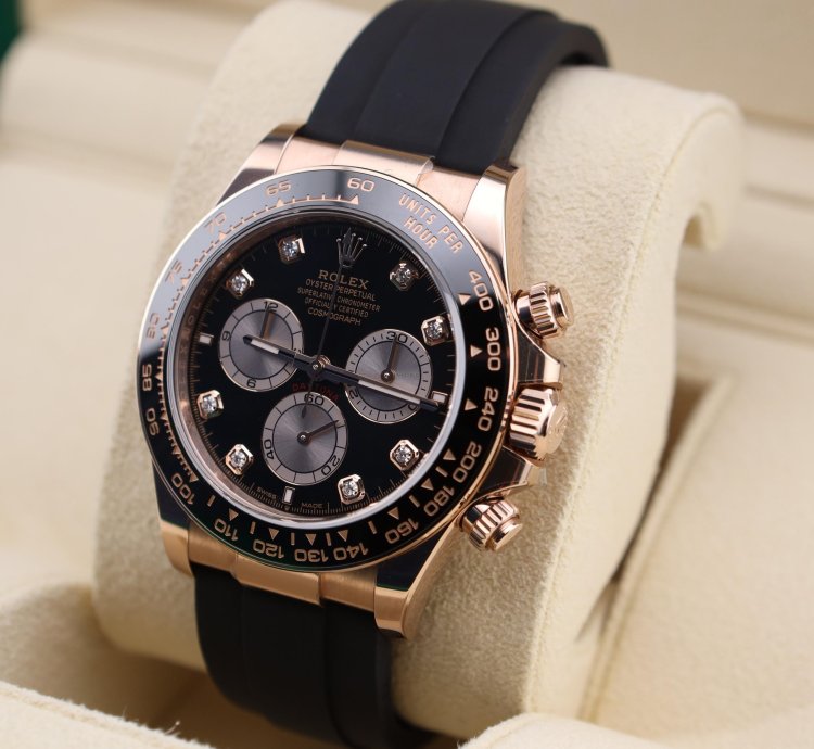 Rolex Daytona New Daytona Black Diamond Dial Pink Subdials Rose Gold Oysterflex 126515ln