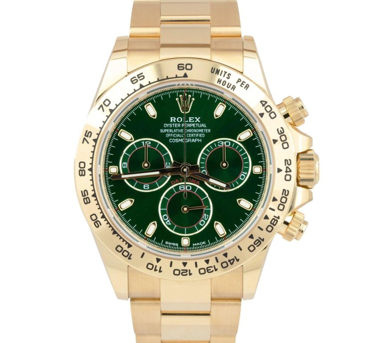 Rolex Daytona New Rolex Daytona Card Green Dial 40mm Yellow Gold Chronograph Watch 116508 Box