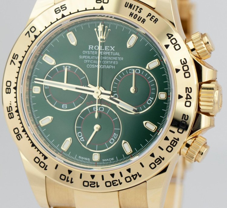 Rolex Daytona New Rolex Daytona Card Green Dial 40mm Yellow Gold Chronograph Watch 116508 Box