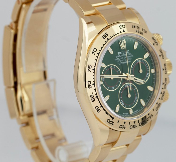 Rolex Daytona New Rolex Daytona Card Green Dial 40mm Yellow Gold Chronograph Watch 116508 Box