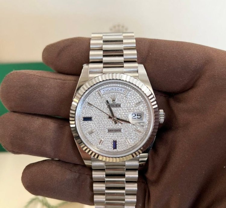 Rolex Day-date 40 Presidential Pave Diamond Dial Baguette Sapphire Diamonds