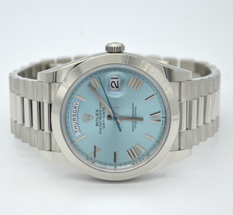 Rolex Day-date 40 Ref 228206 Platinum With Ice Blue Dial 40mm