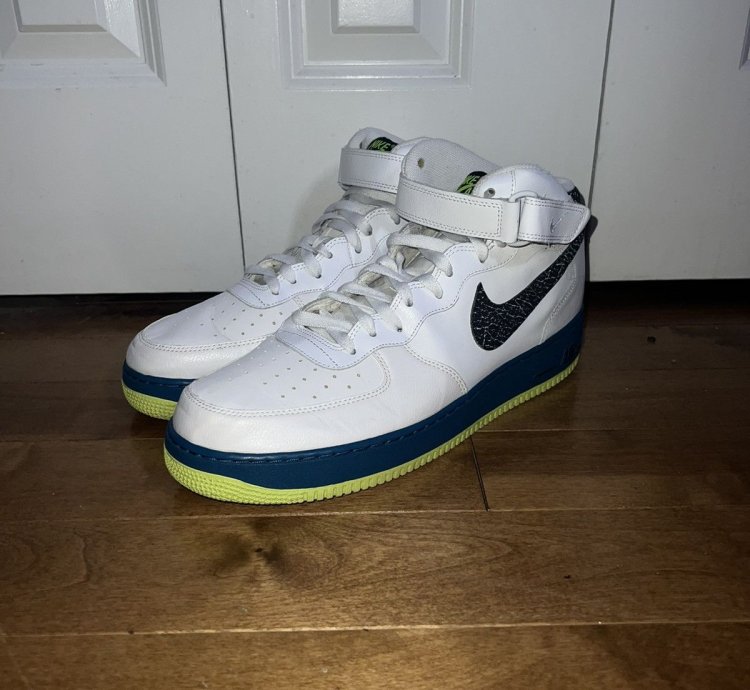 2013 Nike Air Force 1 Mid Black White Green Abyss Volt