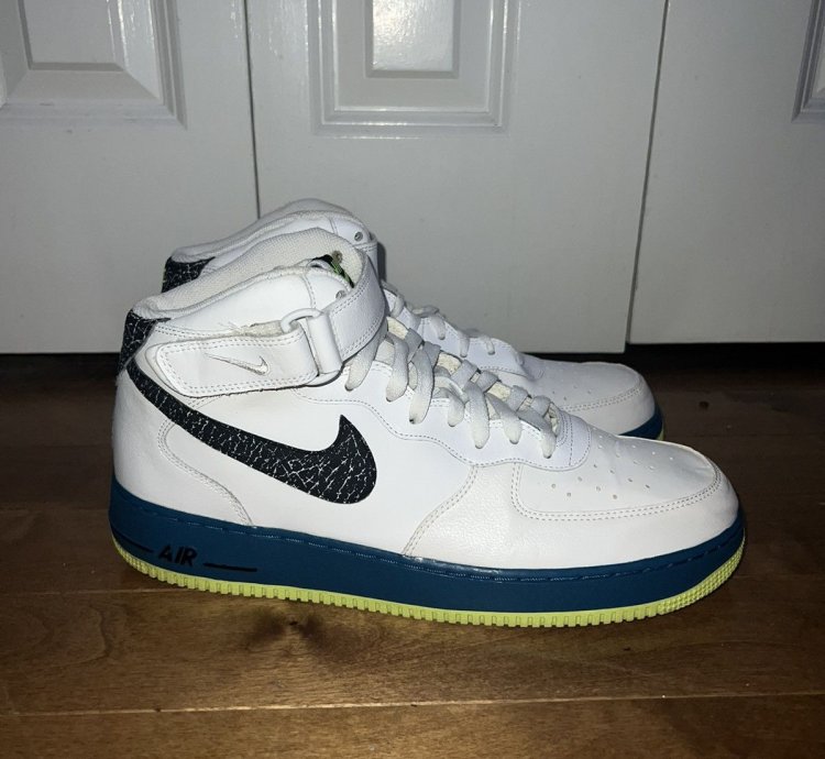 2013 Nike Air Force 1 Mid Black White Green Abyss Volt