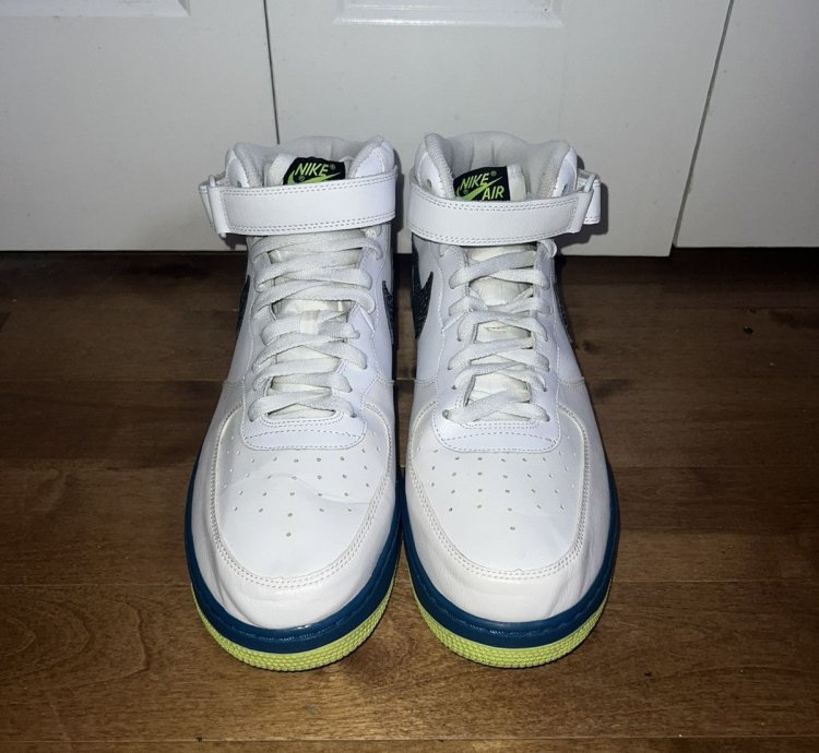 2013 Nike Air Force 1 Mid Black White Green Abyss Volt