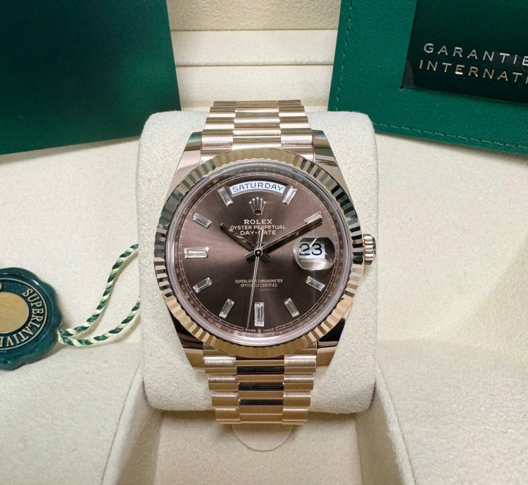 Rolex Day-date 40 Rose Gold Chocolate Baguette Dial 2023
