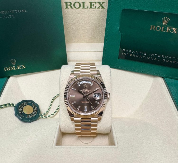 Rolex Day-date 40 Rose Gold Chocolate Baguette Dial 2023
