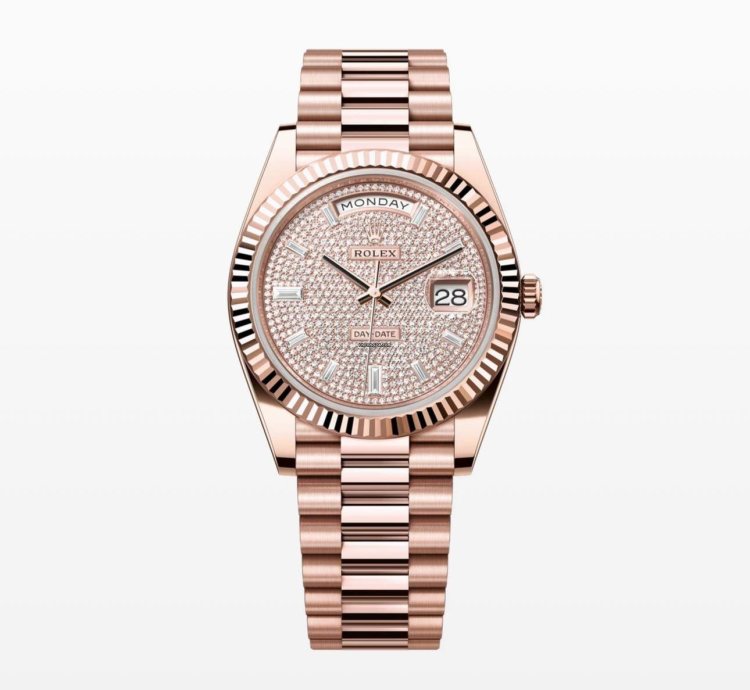 Rolex Day-date 40 Rose Gold Day-date 40 Pav Baguette 2023 228235 Box And Papers