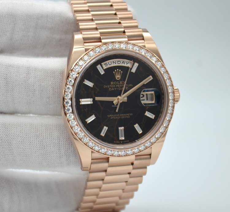 Rolex Day-date 40 Rose Gold Diamond Bezel Eisenkiesel Dial Watch