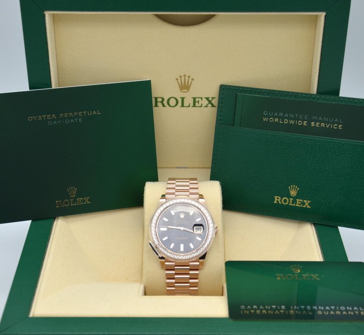 Rolex Day-date 40 Rose Gold Diamond Bezel Eisenkiesel Dial Watch