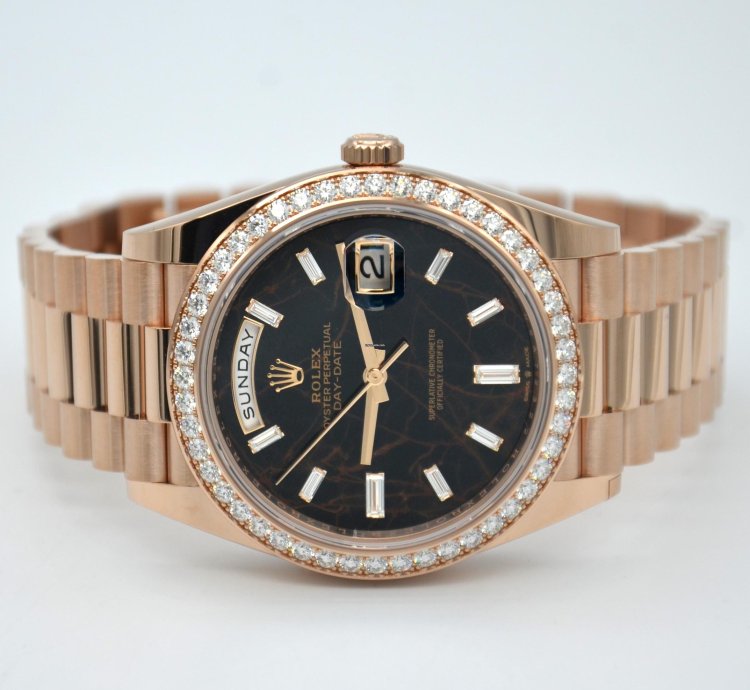 Rolex Day-date 40 Rose Gold Diamond Bezel Eisenkiesel Dial Watch