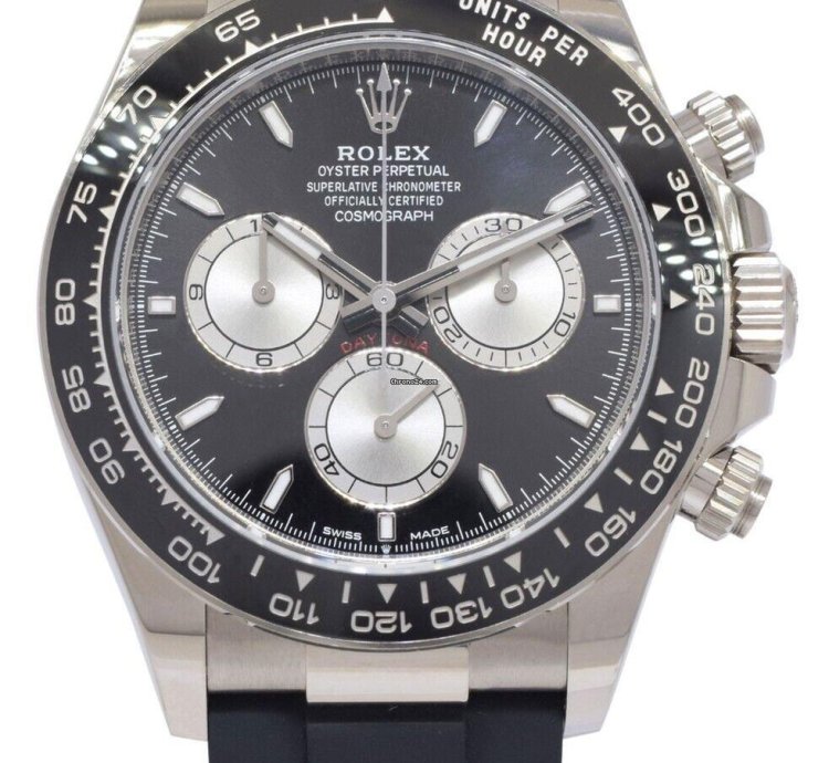Rolex Daytona Nos Rolex Daytona 18k Whie Gold Black Dial Oysterflex 40mm Watch 24 126519