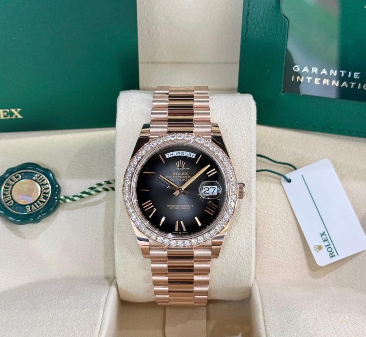 Rolex Day-date 40 Rose Gold Slate Ombre Diamond Bezel 2025